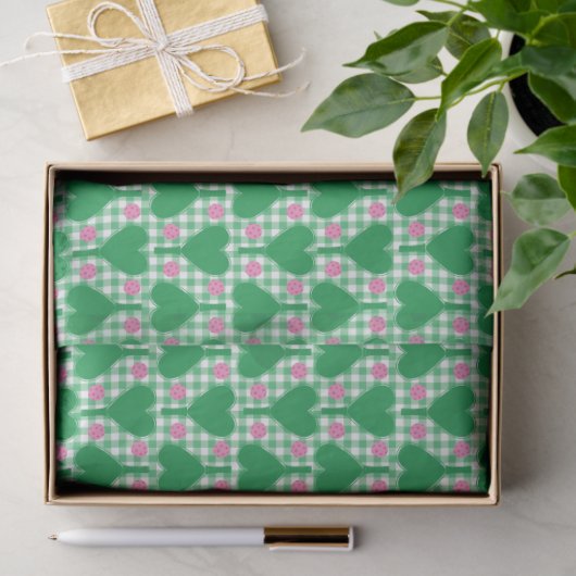 Preppy groene en roze trouw-pickleball-gingham tissuepapier (Geschenk)