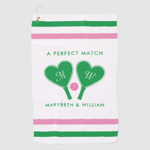 Preppy Groene en Roze Trouw Pickleball Golfhanddoek