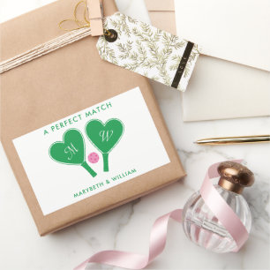 Preppy groene en roze trouw-pickleball rechthoekige sticker