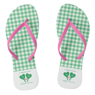 Preppy groene en roze trouwpickleball-sandalen teenslippers