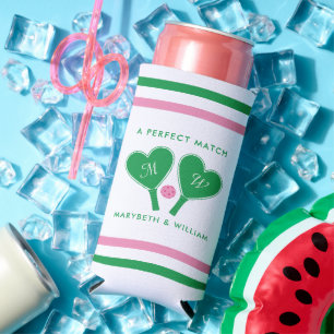 Preppy groene en roze trouwpickleball seltzer blikjeskoeler
