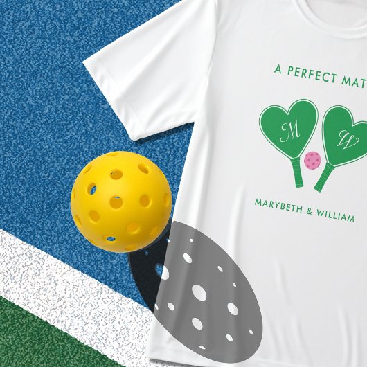 Preppy groene en roze trouwpickleball t-shirt