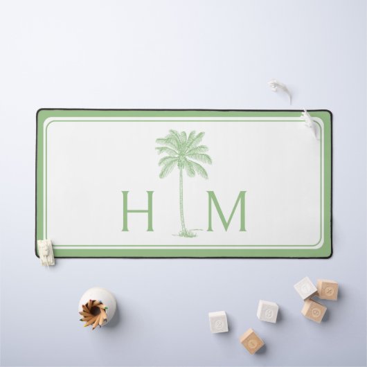 Preppy Groene en Witte Palmboom Monogram Bureaumat (Kindertafel)