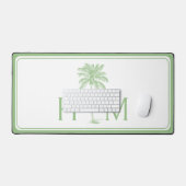 Preppy Groene en Witte Palmboom Monogram Bureaumat (Keyboard & Muis)