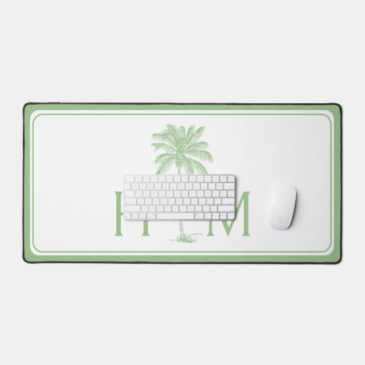 Preppy Groene en Witte Palmboom Monogram Bureaumat (Keyboard & Muis)