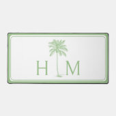 Preppy Groene en Witte Palmboom Monogram Bureaumat (Voorkant)