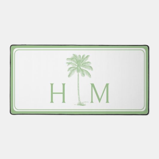 Preppy Groene en Witte Palmboom Monogram Bureaumat (Voorkant)