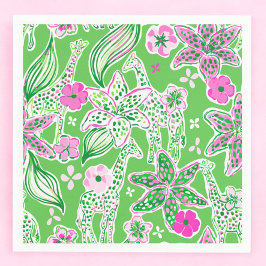 Preppy Groene Giraffe Lelie Bloem Party Servet