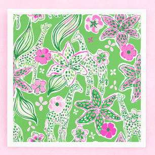 Preppy Groene Giraffe Lelie Bloem Party Servet
