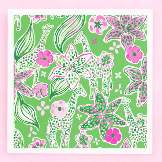 Preppy Groene Giraffe Lelie Bloem Party Servet