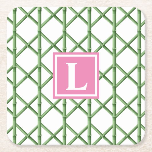 Preppy groene latwerk bamboe patroon monogram kartonnen onderzetters (Voorkant)