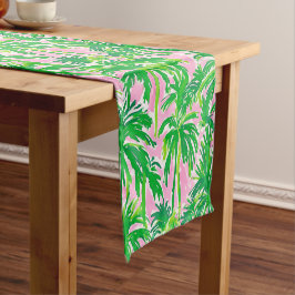 Preppy Groene Palm Boomroze | Tropisch Kustgebied Korte Tafelloper