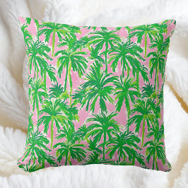 Preppy Groene Palm Boomroze | Tropisch Kustgebied Kussen