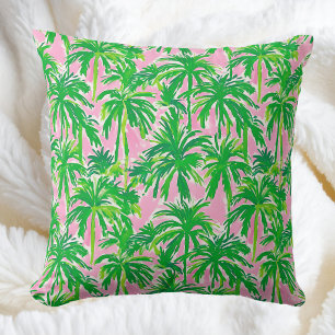 Preppy Groene Palm Boomroze   Tropisch Kustgebied Kussen