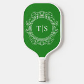 Preppy Groene Sierlijke Klassieke Monogram Pickleball Paddle (Voorkant)