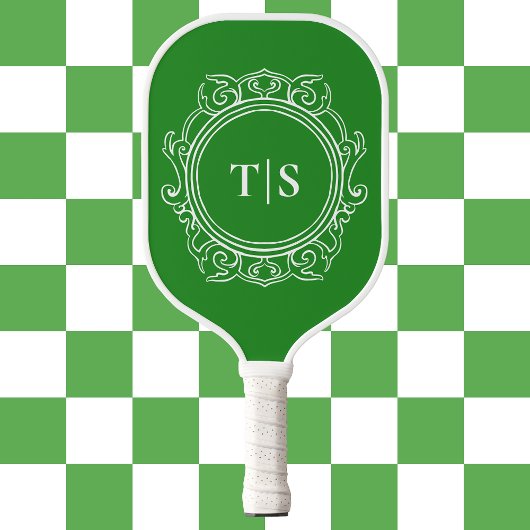 Preppy Groene Sierlijke Klassieke Monogram Pickleball Paddle