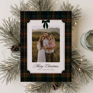 Preppy groene tartan strik kerst foto kaart