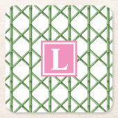 Preppy groene tralies bamboe patroon monogram kartonnen onderzetters (Voorkant)
