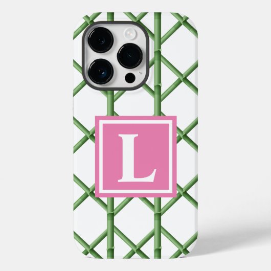 Preppy groene traliewerk bamboe patroon monogram Case-Mate iPhone case (Achterkant)