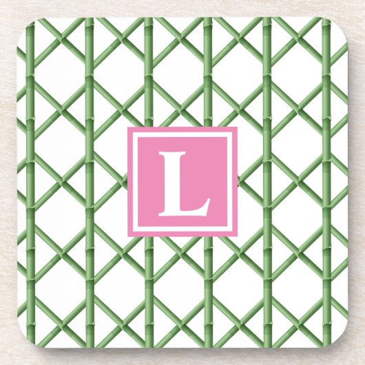 Preppy Groene Trellis Bamboe Patroon Monogram Bier Onderzetter (Voorkant)