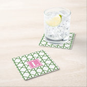 Preppy Groene Trellis Bamboe Patroon Monogram Kartonnen Onderzetters (Insitu)
