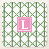 Preppy Groene Trellis Bamboe Patroon Monogram Kartonnen Onderzetters (Voorkant)