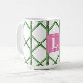 Preppy Groene Trellis Bamboe Patroon Monogram Koffiemok (Voorkant links)