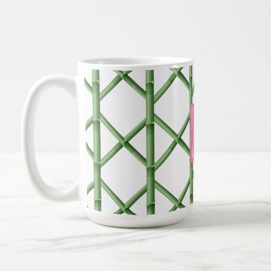Preppy Groene Trellis Bamboe Patroon Monogram Koffiemok (Links)
