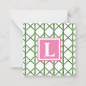 Preppy Groene Trellis Bamboe Patroon Monogram Notitiekaartje (Voorkant)