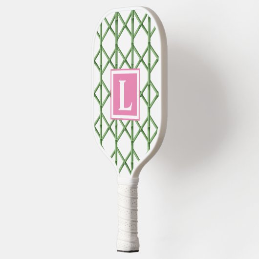 Preppy Groene Trellis Bamboe Patroon Monogram Pickleball Paddle (Links)