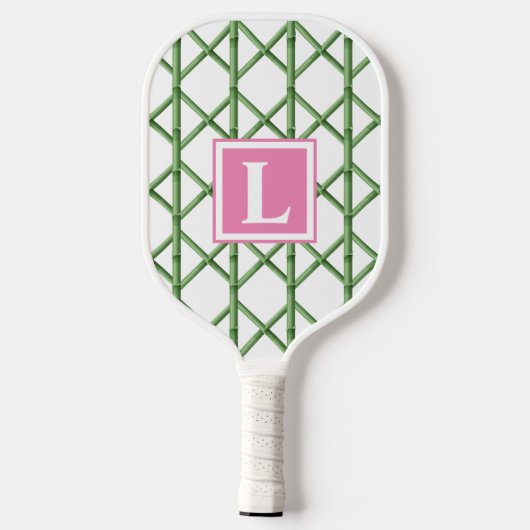Preppy Groene Trellis Bamboe Patroon Monogram Pickleball Paddle (Achterkant)