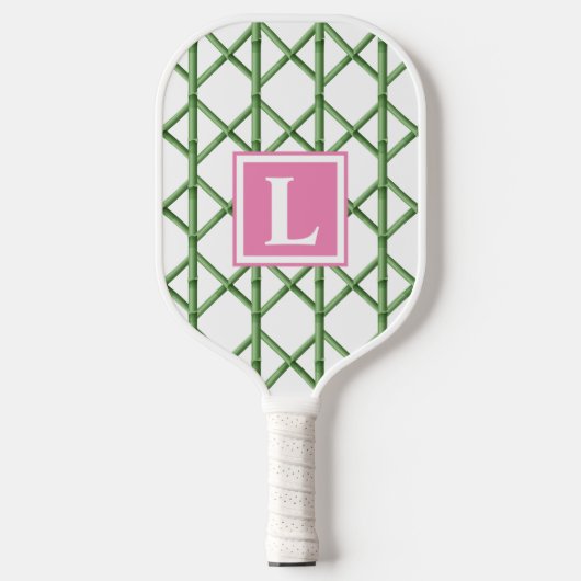 Preppy Groene Trellis Bamboe Patroon Monogram Pickleball Paddle (Voorkant)