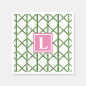 Preppy Groene Trellis Bamboe Patroon Monogram Servet (Voorkant)