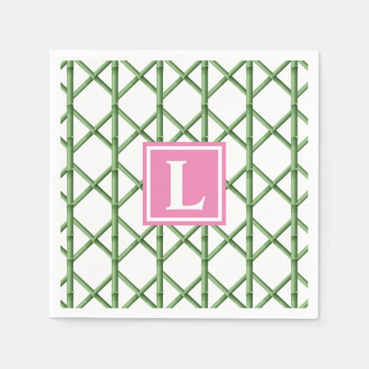 Preppy Groene Trellis Bamboe Patroon Monogram Servet (Voorkant)