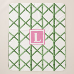 Preppy Groene Trellis Bamboe Patroon Monogram Sherpa Deken