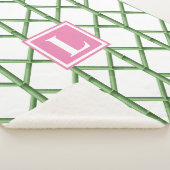 Preppy Groene Trellis Bamboe Patroon Monogram Sherpa Deken (3/4)