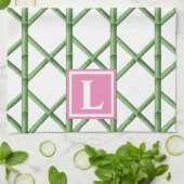 Preppy Groene Trellis Bamboe Patroon Monogram Theedoek (Gevouwen)