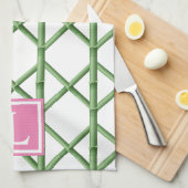 Preppy Groene Trellis Bamboe Patroon Monogram Theedoek (Quarter Fold)