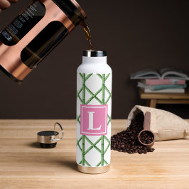 Preppy Groene Trellis Bamboe Patroon Monogram Waterfles