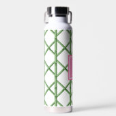 Preppy Groene Trellis Bamboe Patroon Monogram Waterfles (Voorkant)