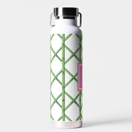 Preppy Groene Trellis Bamboe Patroon Monogram Waterfles