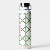Preppy Groene Trellis Bamboe Patroon Monogram Waterfles (Achterkant)