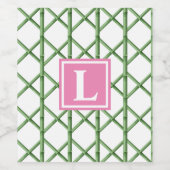 Preppy Groene Trellis Bamboe Patroon Monogram Wijn Etiket (Enkel label)