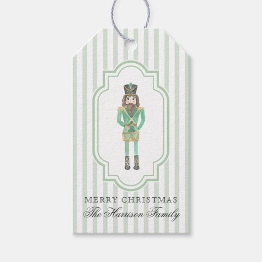 Preppy Groene Waterverf Notenkraker Kerstmis Cadeaulabel (Voorkant)