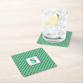 Preppy groene witte link monogram kartonnen onderzetters (Insitu)