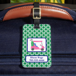 Preppy Groene Witte Link Patroon Roze Golfkar Bagagelabel