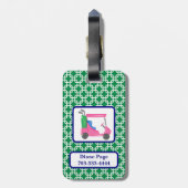 Preppy Groene Witte Link Patroon Roze Golfkar Bagagelabel (Achterkant verticaal)