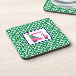 Preppy Groene Witte Link Patroon Roze Golfkar Bier Onderzetter