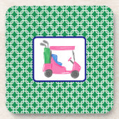 Preppy Groene Witte Link Patroon Roze Golfkar Bier Onderzetter (Voorkant)