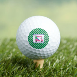 Preppy Groene Witte Link Patroon Roze Golfkar Golfballen